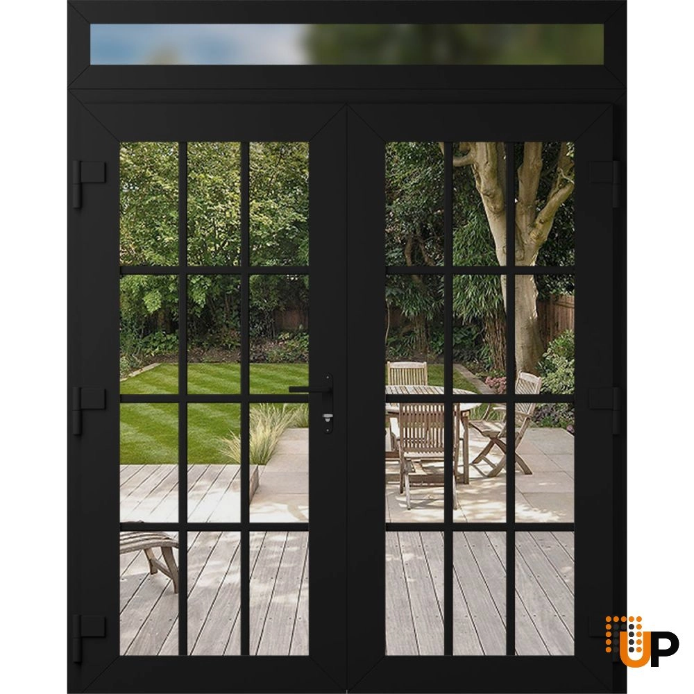 Double swing vinyl modern exterior door with clear glass | Manux 8355 Black Matte | 72 x 94 (72 x 80+14) photo#2