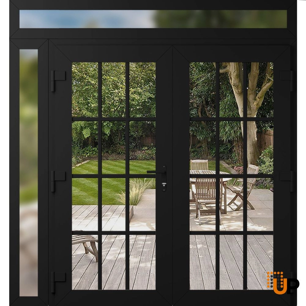 Double swing vinyl modern exterior door with clear glass | Manux 8355 Black Matte | 84 x 94 (72+12 x 80+14) photo#2