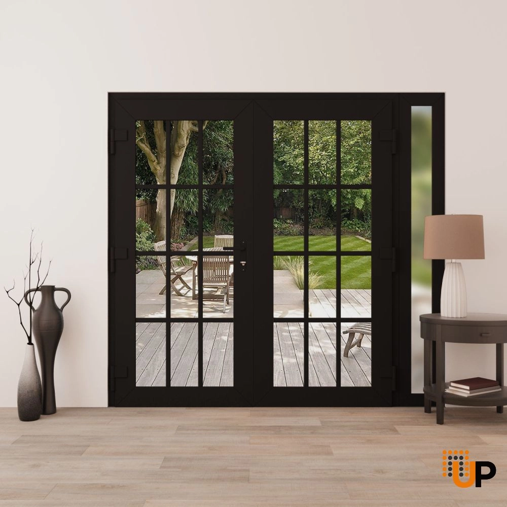 Double swing vinyl modern exterior door with clear glass | Manux 8355 Black Matte | 84 x 80 (72+12 x 80) photo#4