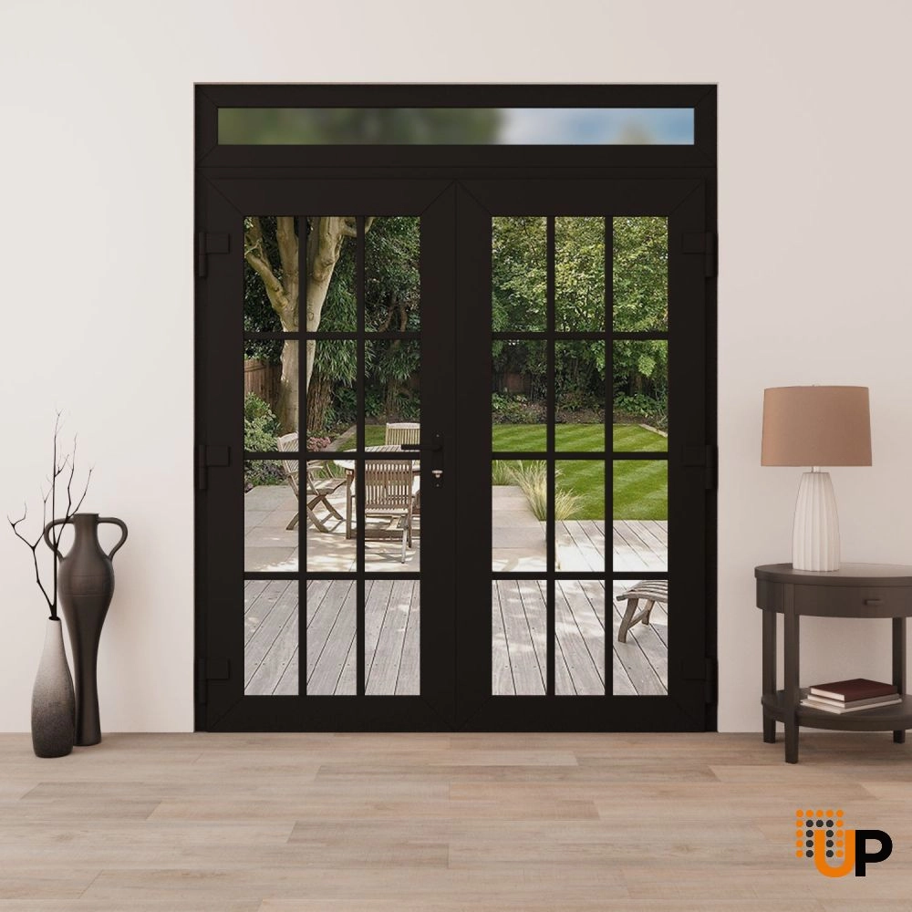 Double swing vinyl modern exterior door with clear glass | Manux 8355 Black Matte | 72 x 94 (72 x 80+14) photo#4