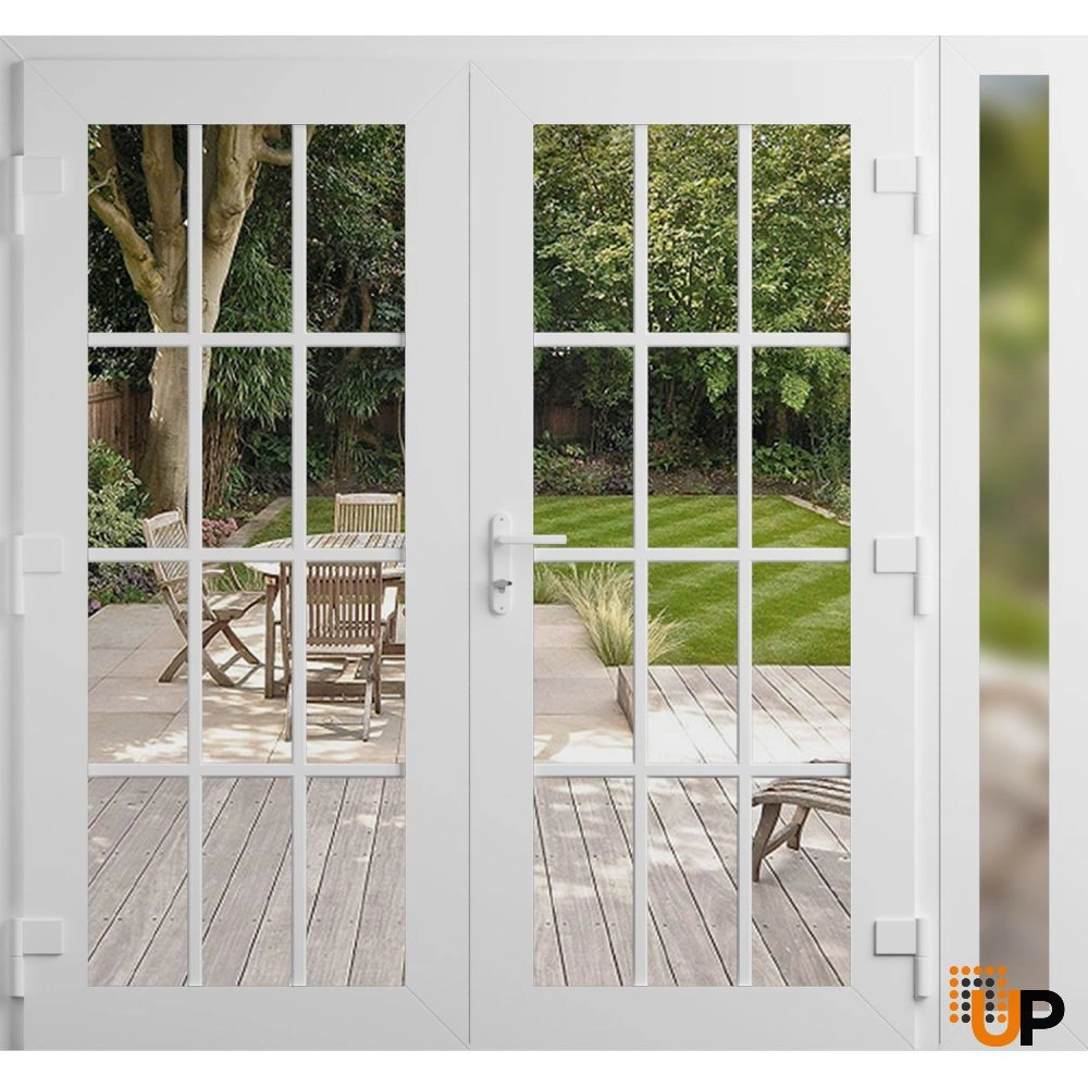 Double swing vinyl modern exterior door with clear glass | Manux 8355 White | 84 x 80 (72+12 x 80) photo#2