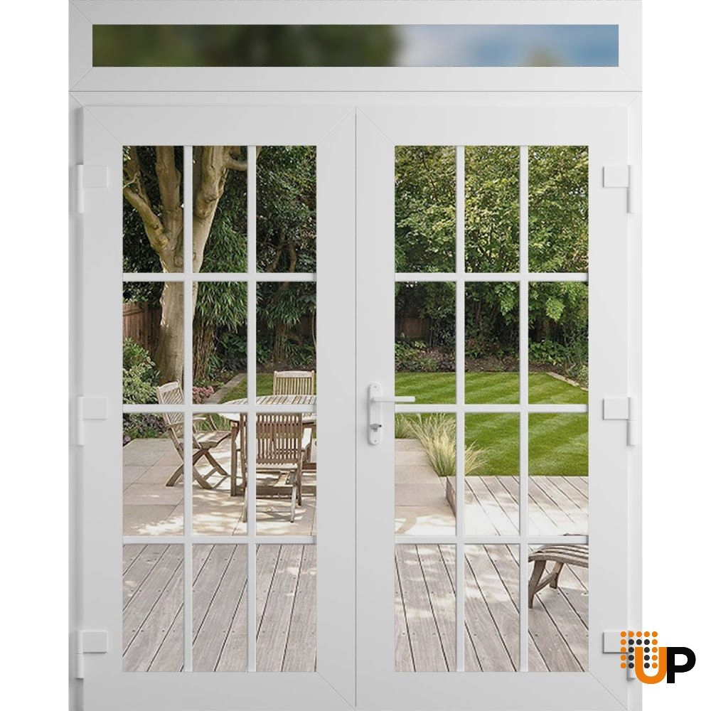 Double swing vinyl modern exterior door with clear glass | Manux 8355 White | 72 x 92 (72 x 80+12) photo#2
