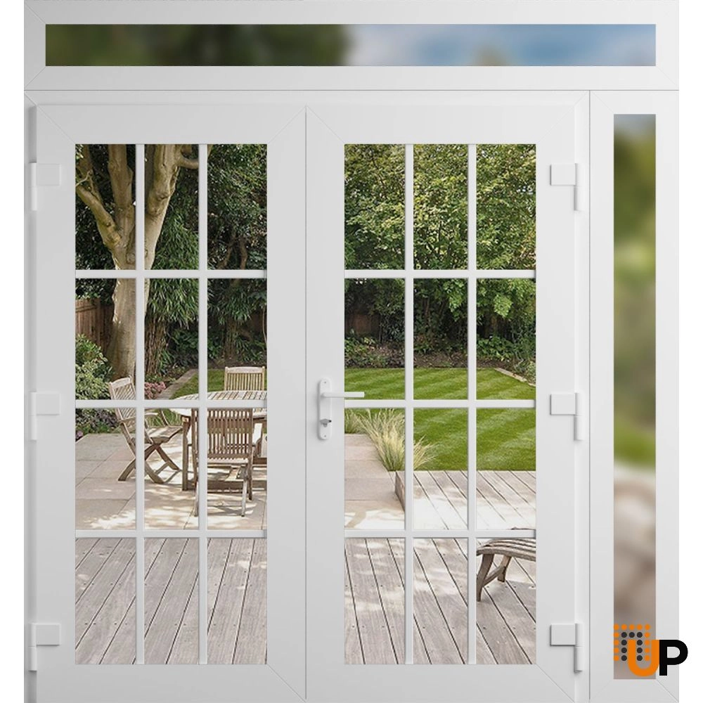Double swing vinyl modern exterior door with clear glass | Manux 8355 White | 84 x 94 (72+12 x 80+14) photo#2