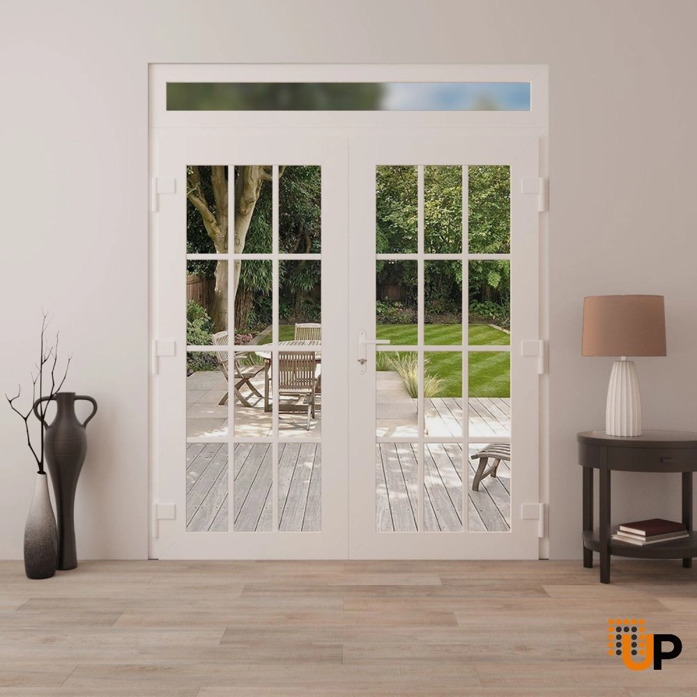 Double swing vinyl modern exterior door with clear glass | Manux 8355 White | 72 x 92 (72 x 80+12) photo#4