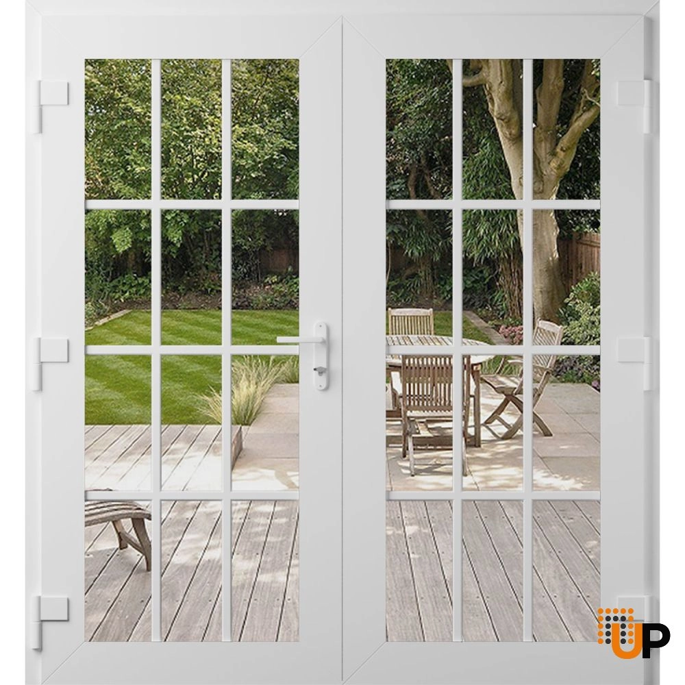 Double swing metal-plastic modern exterior door with clear glass | Manux 8355 White | 72 x 80 photo#2