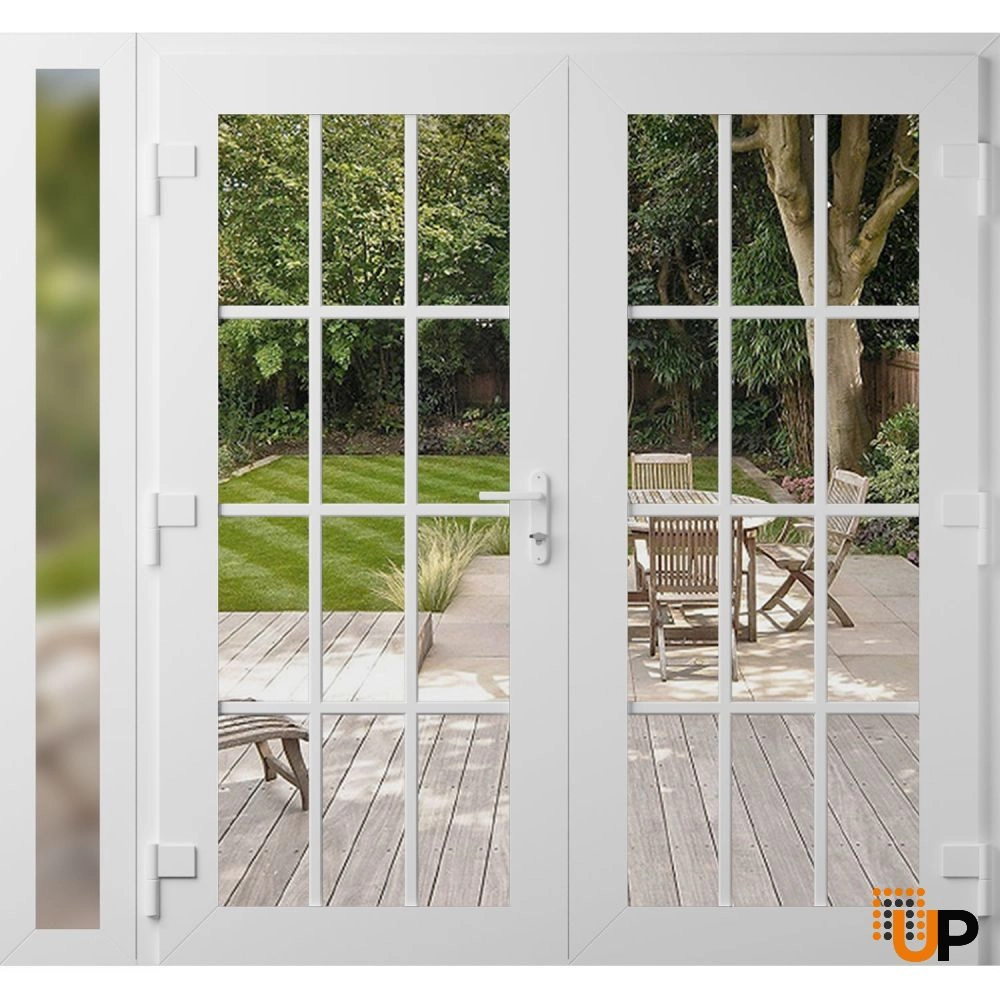 Double swing vinyl modern exterior door with clear glass | Manux 8355 White | 88 x 80 (72+16 x 80) photo#2