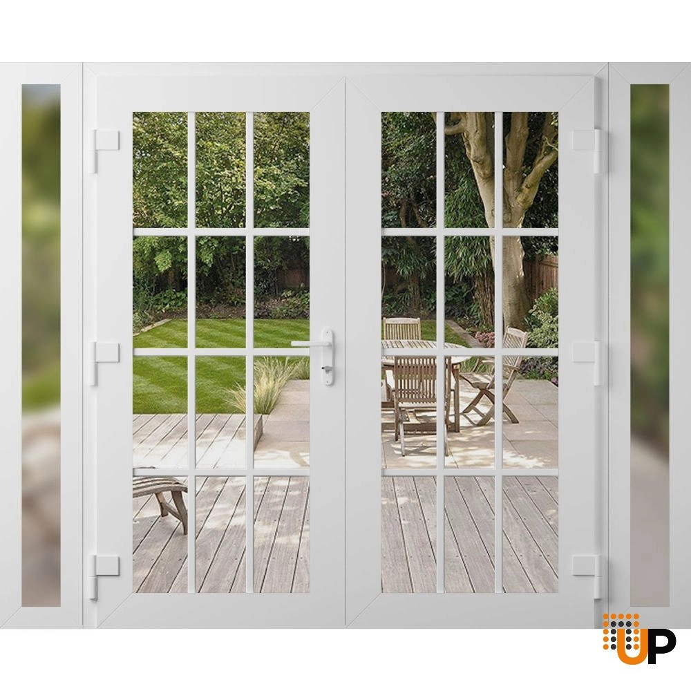 Double swing vinyl modern exterior door with clear glass | Manux 8355 White | 104 x 80 (16+72+16 x 80) photo#2