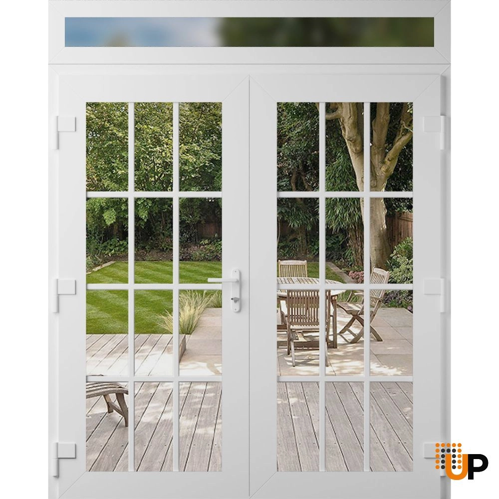 Double swing vinyl modern exterior door with clear glass | Manux 8355 White | 72 x 96 (72 x 80+16) photo#2