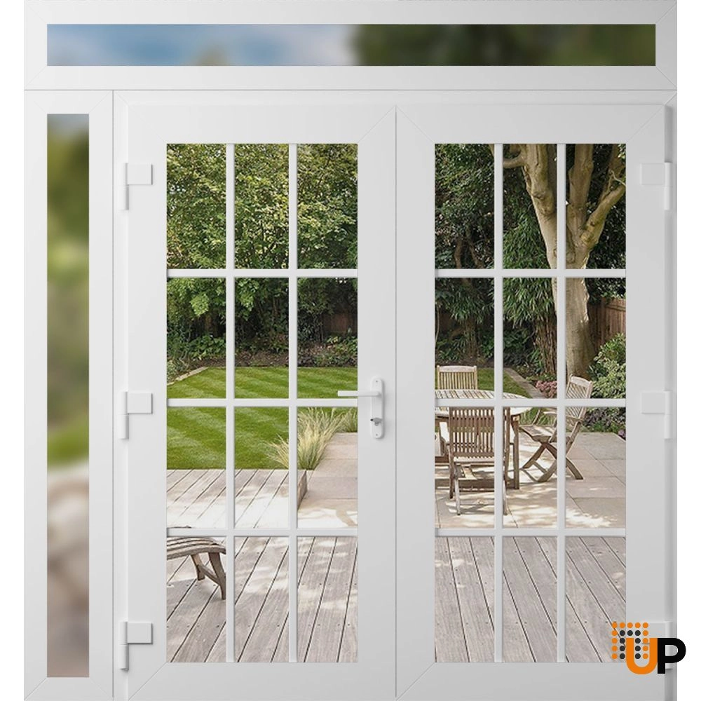Double swing vinyl modern exterior door with clear glass | Manux 8355 White | 86 x 96 (72+14 x 80+16) photo#2