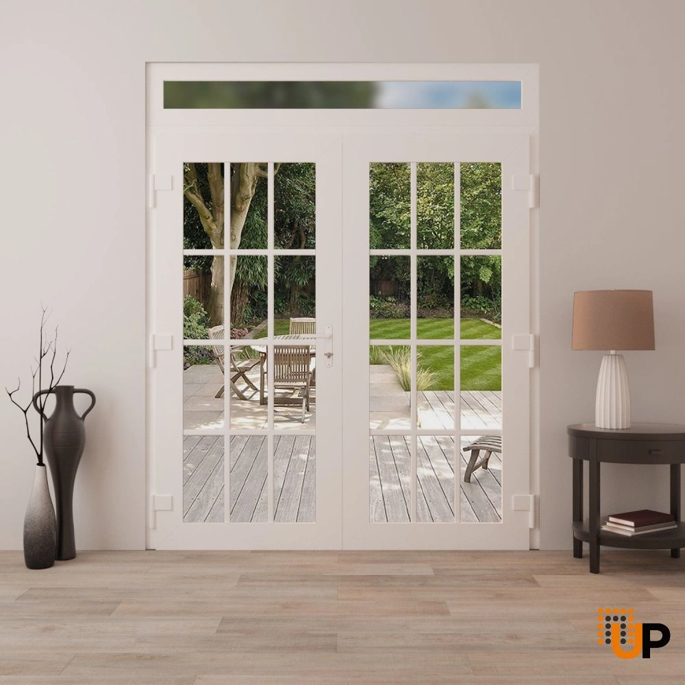 Double swing vinyl modern exterior door with clear glass | Manux 8355 White | 72 x 96 (72 x 80+16) photo#4