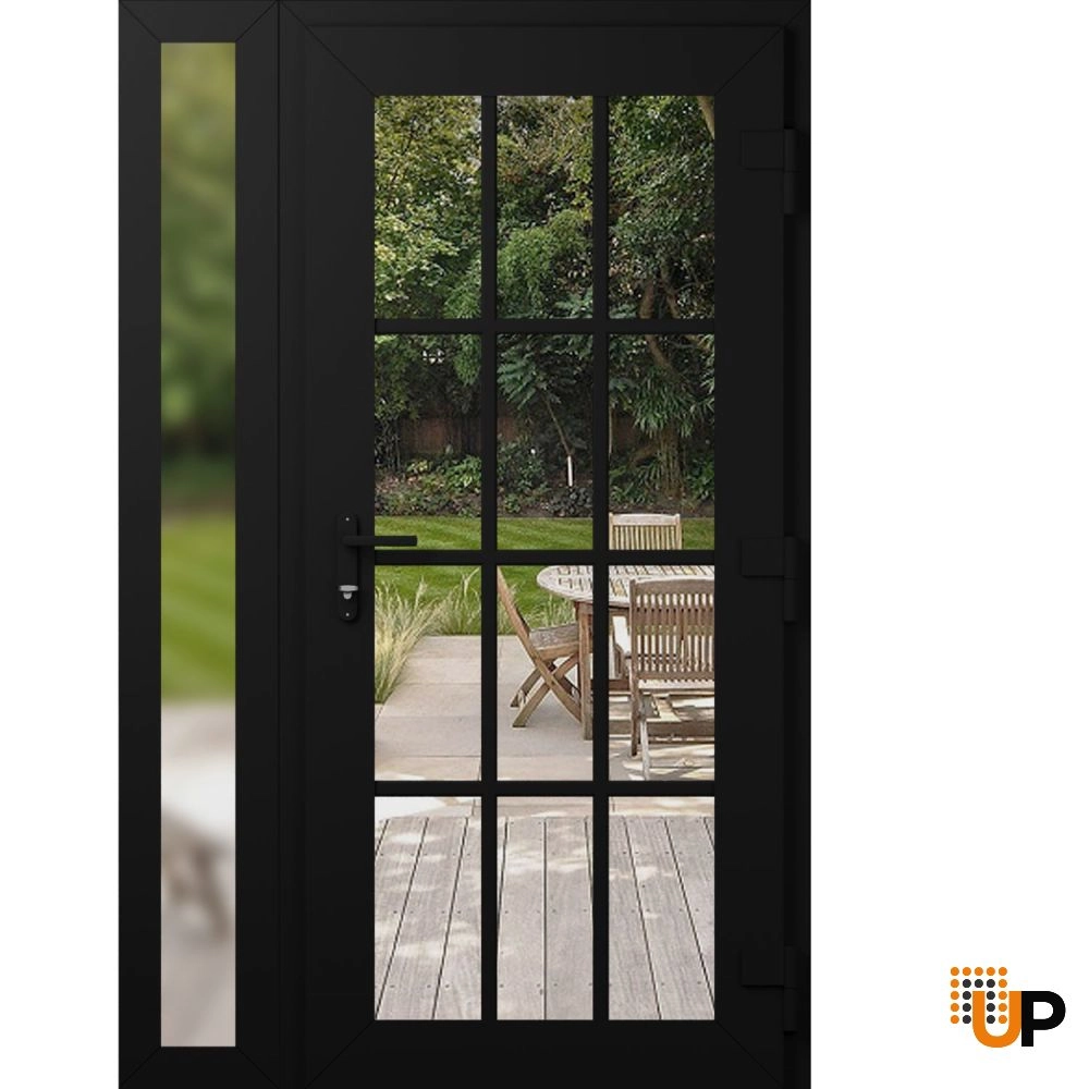 Single swing vinyl modern exterior door with clear glass | Manux 8355 Black Matte | 50 x 80 (36+14 x 80) photo#2