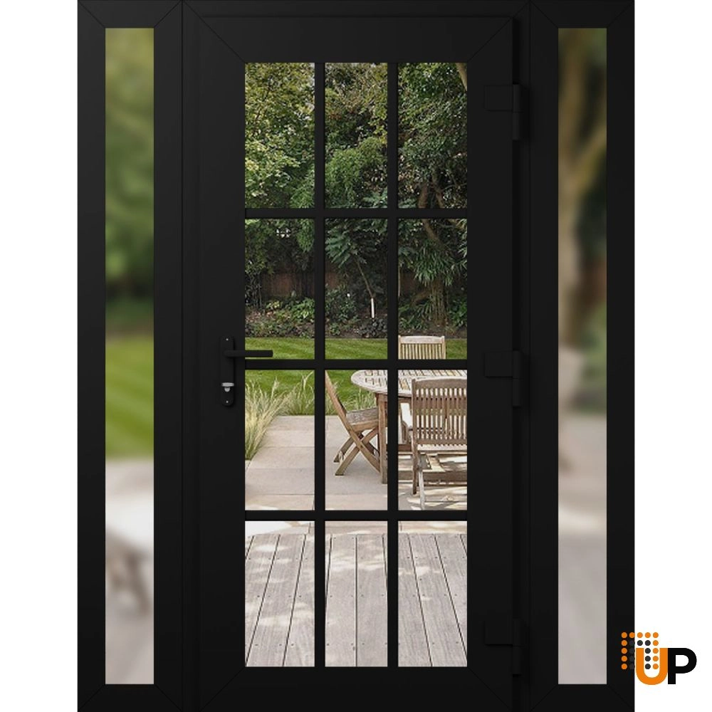 Single swing vinyl modern exterior door with clear glass | Manux 8355 Black Matte | 60 x 80 (12+36+12 x 80) photo#2