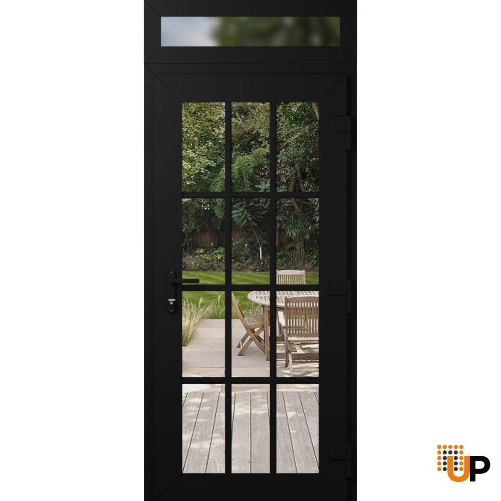Single swing vinyl modern exterior door with clear glass | Manux 8355 Black Matte | 36 x 96 (36 x 80+16) photo#2