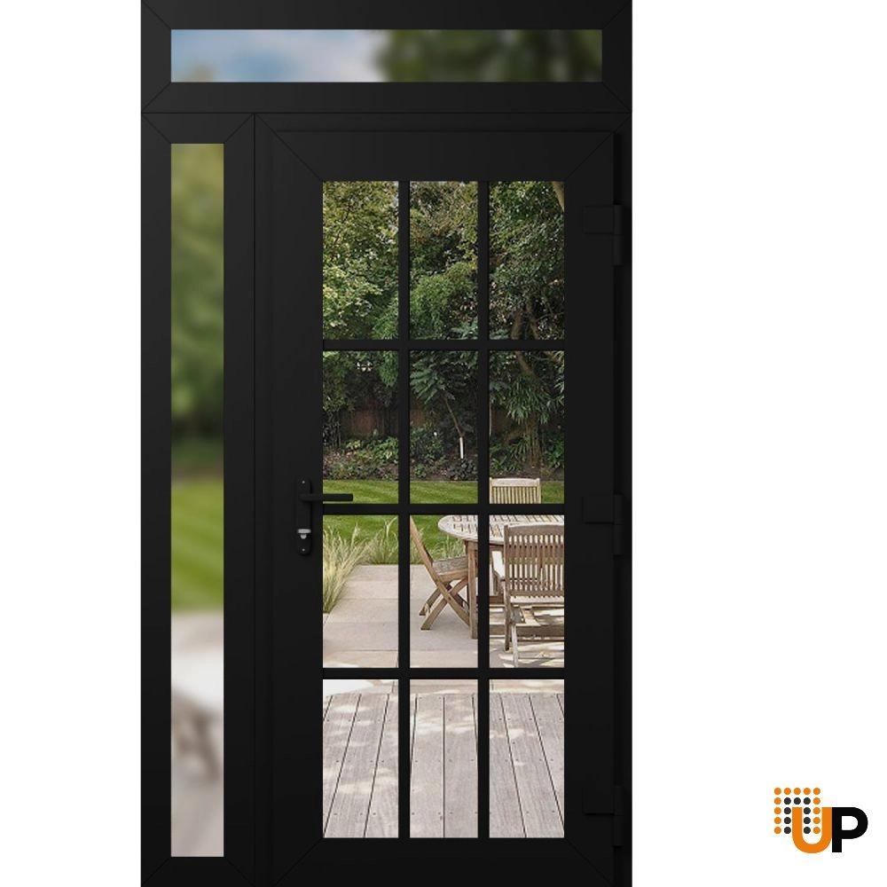 Single swing vinyl modern exterior door with clear glass | Manux 8355 Black Matte | 48 x 96 (36+12 x 80+16) photo#2