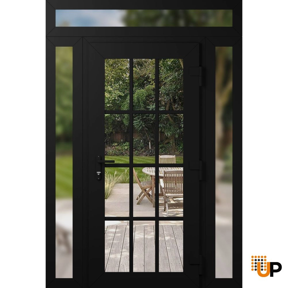 Single swing vinyl modern exterior door with clear glass | Manux 8355 Black Matte | 60 x 94 (12+36+12 x 80+14) photo#2