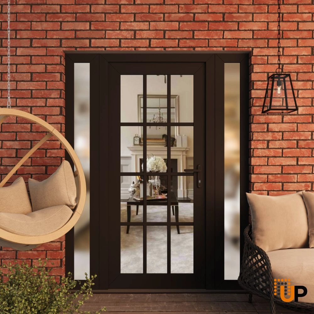 Single swing vinyl modern exterior door with clear glass | Manux 8355 Black Matte | 60 x 80 (12+36+12 x 80) photo#3