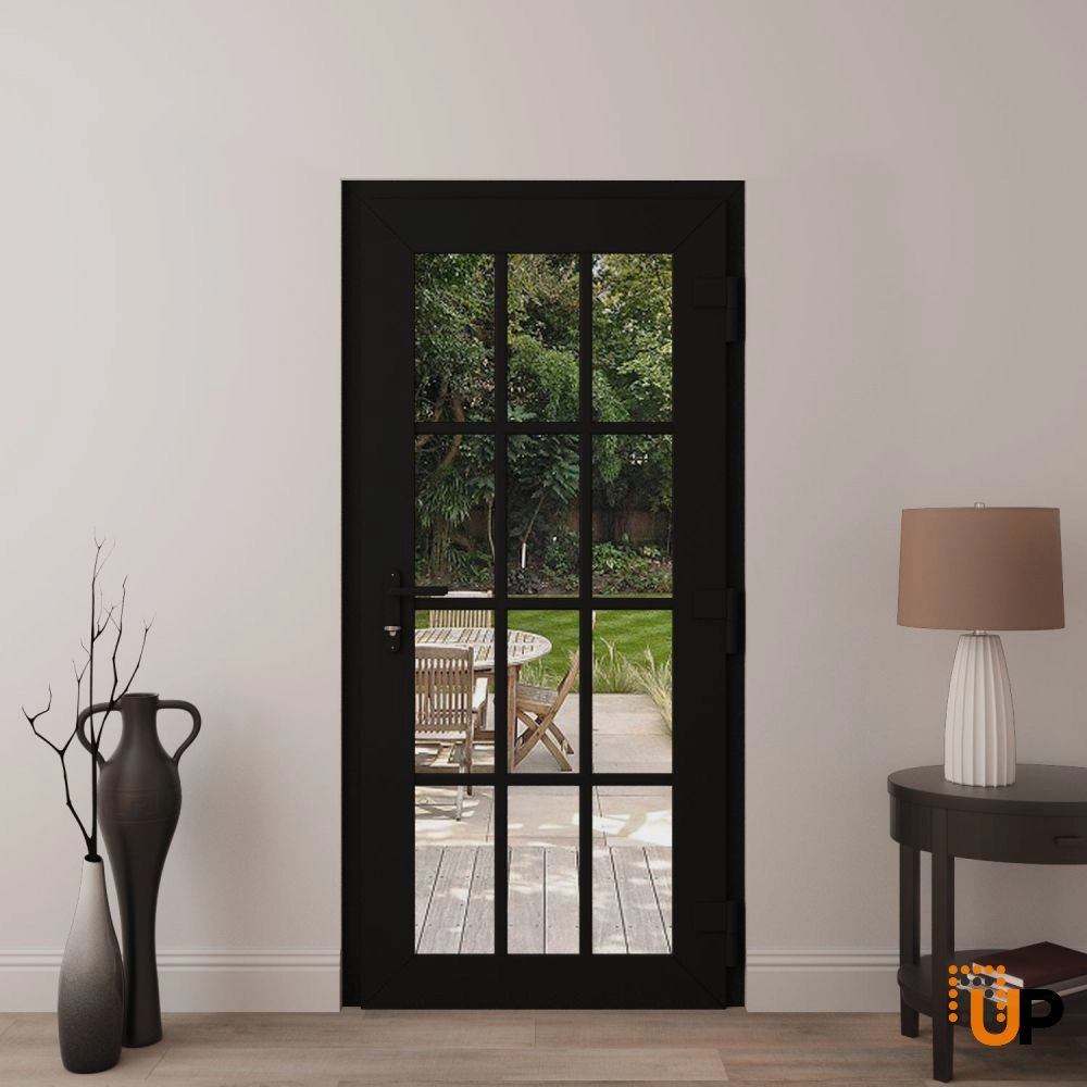 Single swing vinyl modern exterior door with clear glass | Manux 8355 Black Matte | 36 x 80 (36 x 80) photo#4
