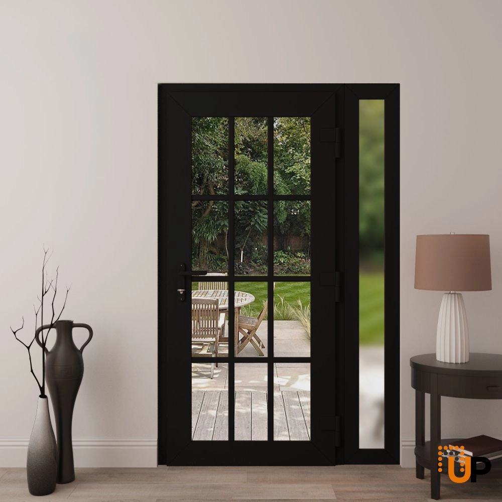 Single swing vinyl modern exterior door with clear glass | Manux 8355 Black Matte | 50 x 80 (36+14 x 80) photo#4