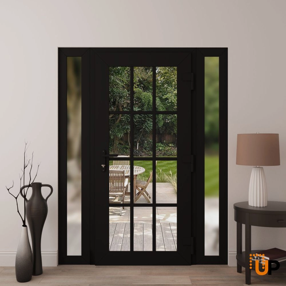 Single swing vinyl modern exterior door with clear glass | Manux 8355 Black Matte | 60 x 80 (12+36+12 x 80) photo#4