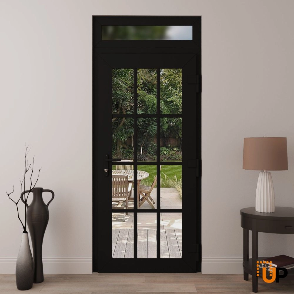 Single swing vinyl modern exterior door with clear glass | Manux 8355 Black Matte | 36 x 96 (36 x 80+16) photo#4