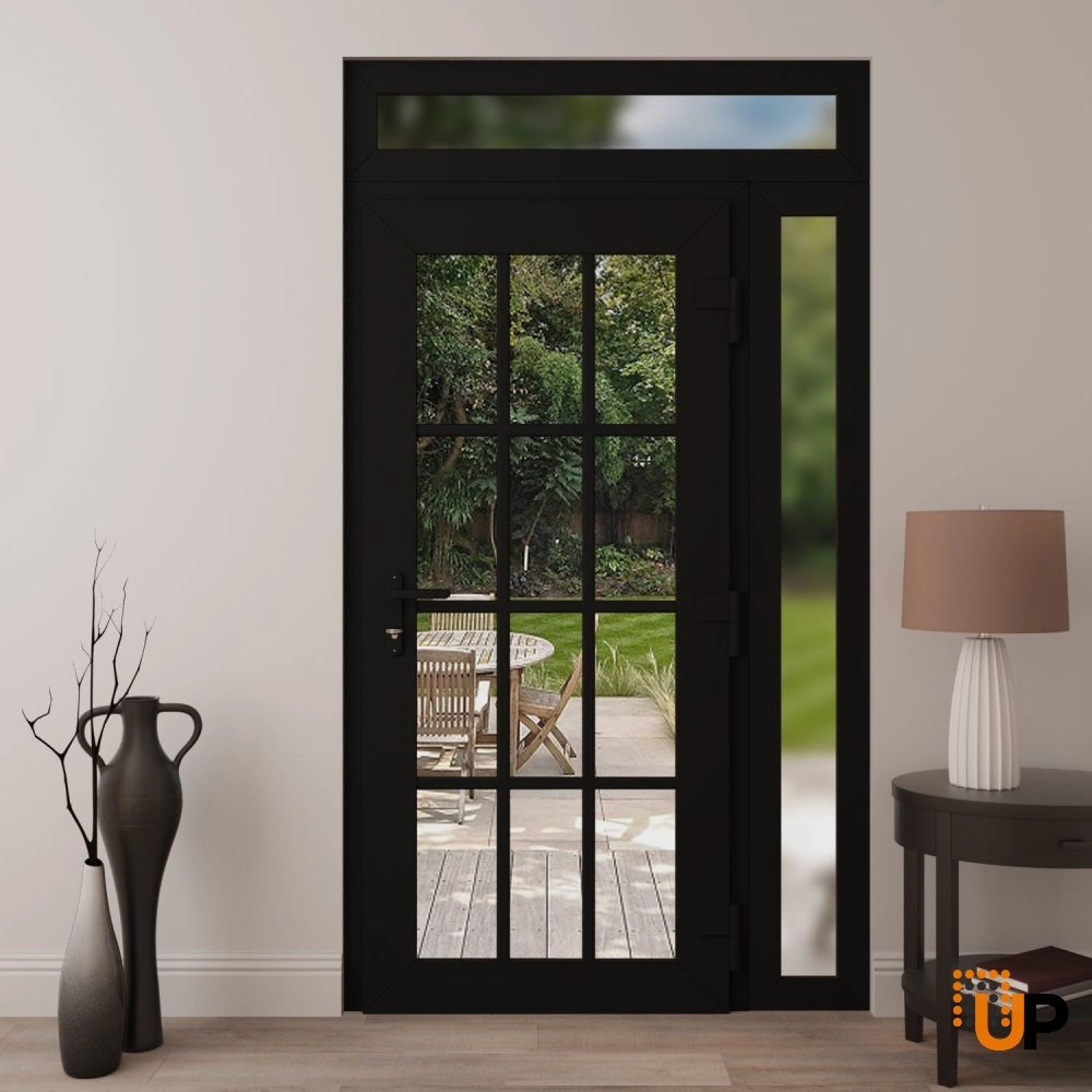 Single swing vinyl modern exterior door with clear glass | Manux 8355 Black Matte | 48 x 96 (36+12 x 80+16) photo#4