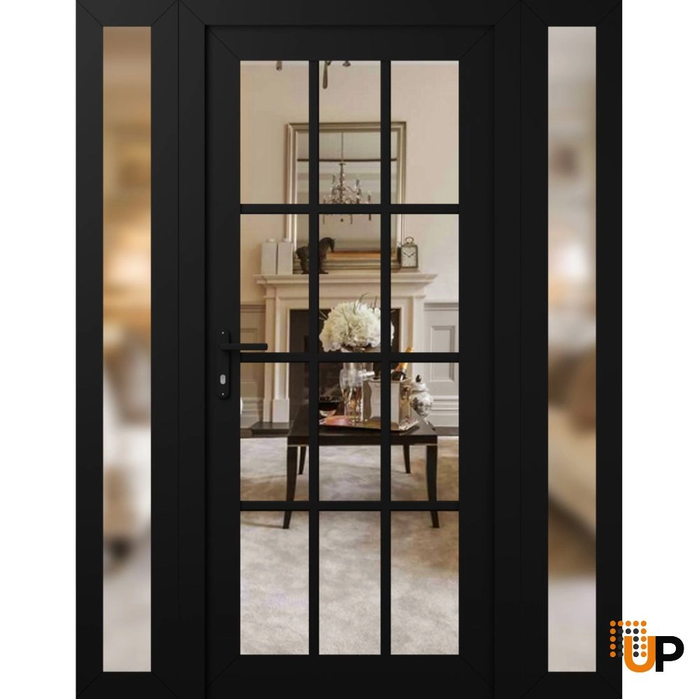 Single swing vinyl modern exterior door with clear glass | Manux 8355 Black Matte | 60 x 80 (12+36+12 x 80) photo#1