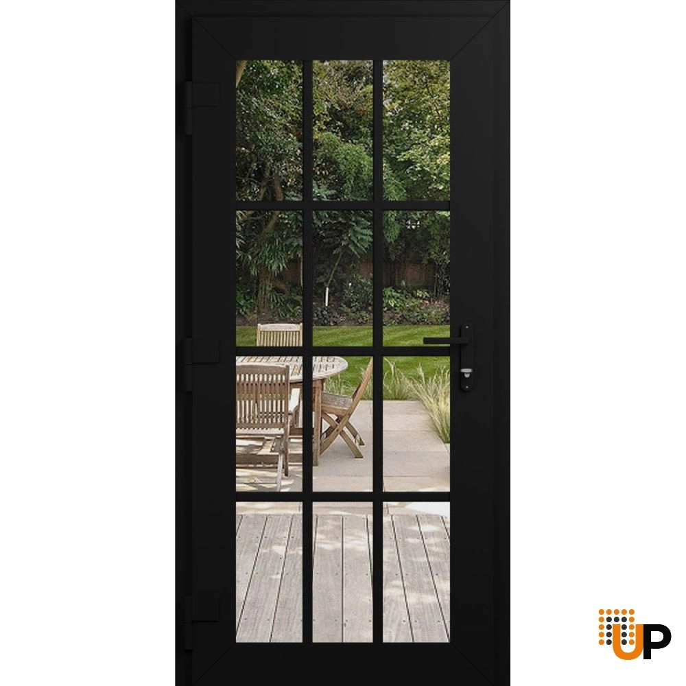 Single swing metal-plastic modern exterior door with clear glass | Manux 8355 Black Matte | 36 x 80 (36 x 80) photo#2