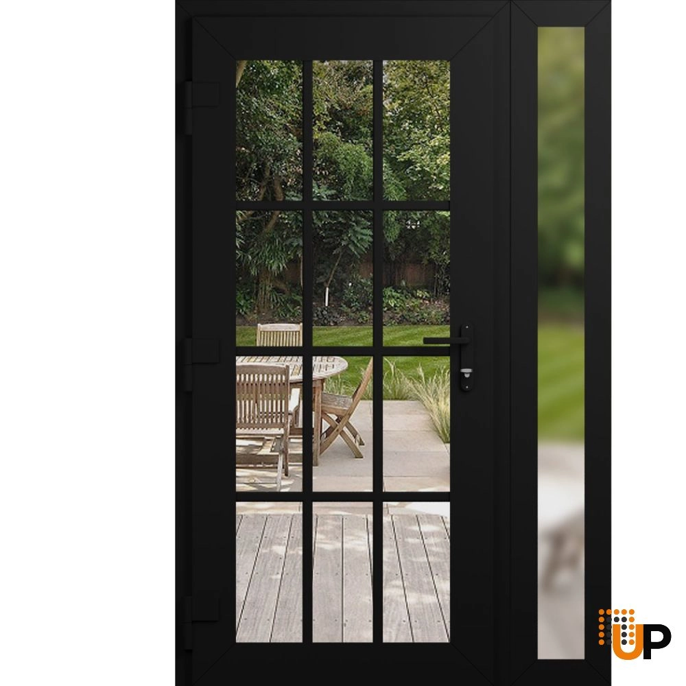 Single swing vinyl modern exterior door with clear glass | Manux 8355 Black Matte | 50 x 80 (36+14 x 80) photo#2