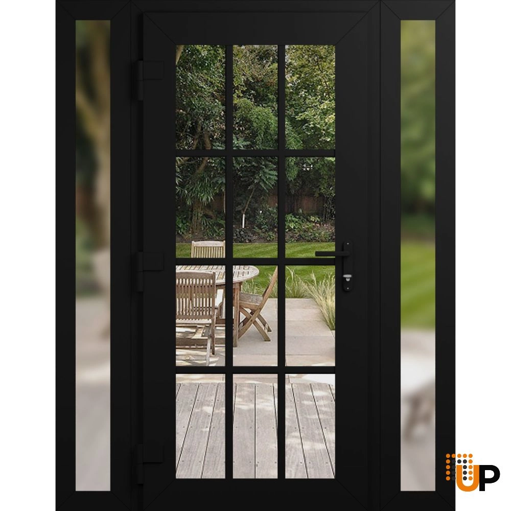 Single swing vinyl modern exterior door with clear glass | Manux 8355 Black Matte | 60 x 80 (12+36+12 x 80) photo#2