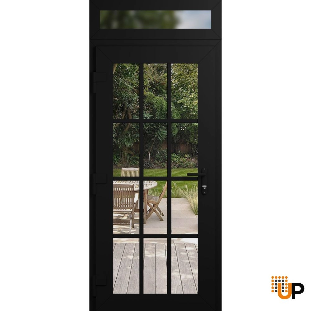 Single swing vinyl modern exterior door with clear glass | Manux 8355 Black Matte | 36 x 94 (36 x 80+14) photo#2
