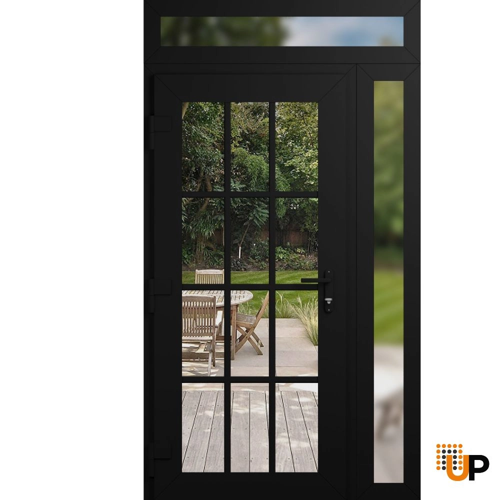Single swing vinyl modern exterior door with clear glass | Manux 8355 Black Matte | 52 x 94 (36+16 x 80+14) photo#2