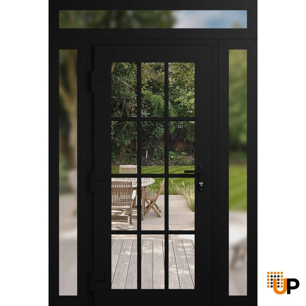 Single swing vinyl modern exterior door with clear glass | Manux 8355 Black Matte | 60 x 94 (12+36+12 x 80+14) photo#2