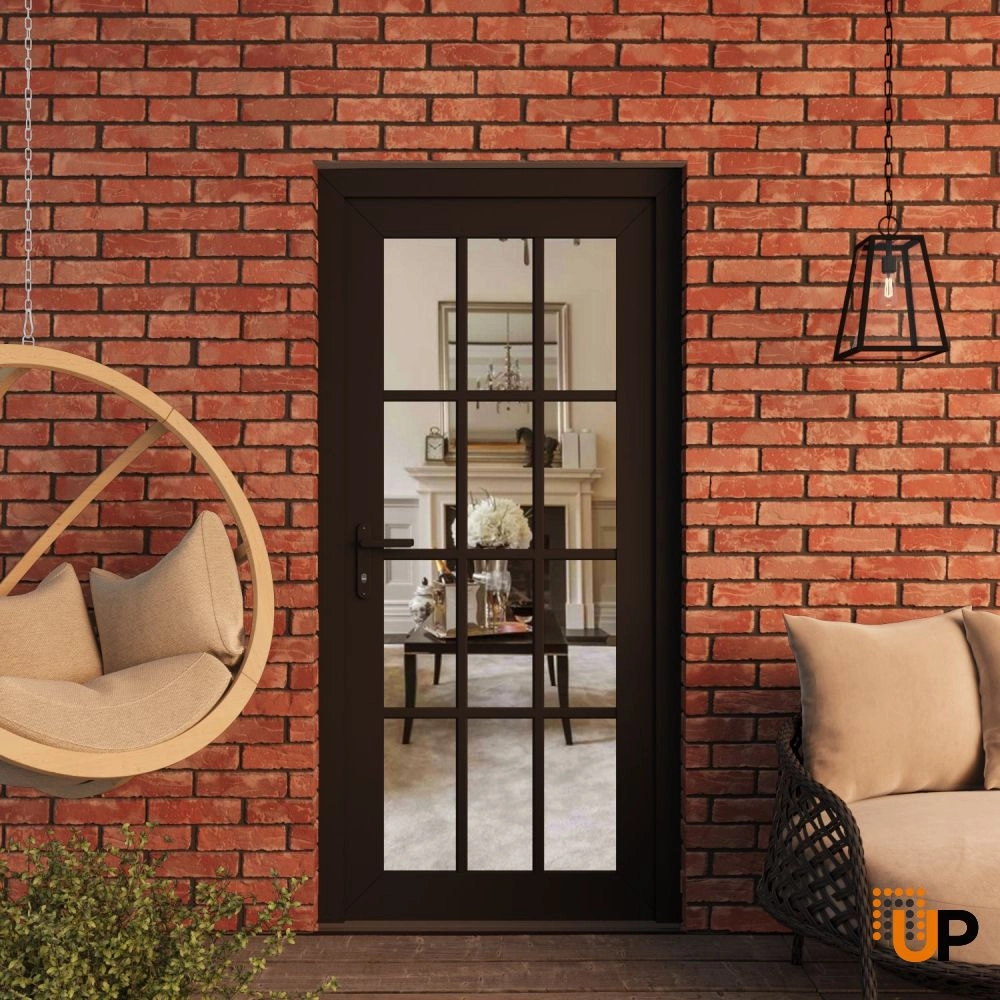 Single swing metal-plastic modern exterior door with clear glass | Manux 8355 Black Matte | 36 x 80 (36 x 80) photo#3