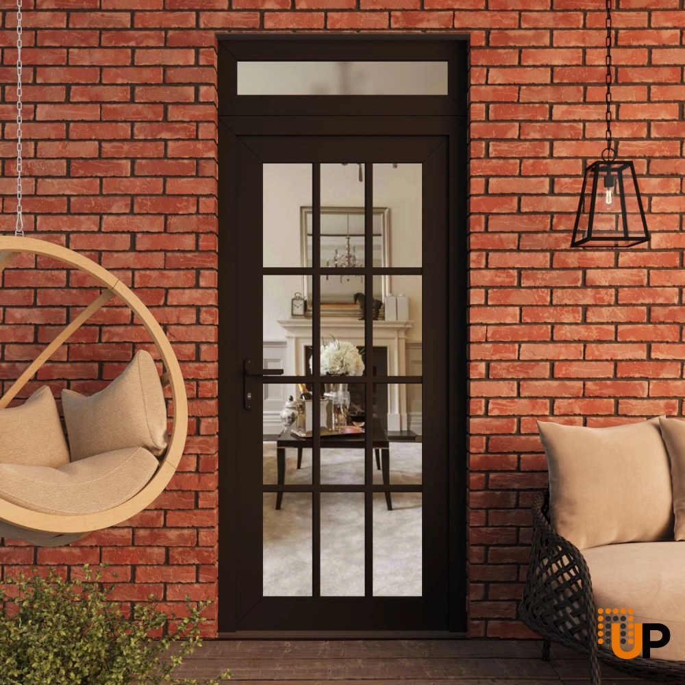 Single swing vinyl modern exterior door with clear glass | Manux 8355 Black Matte | 36 x 94 (36 x 80+14) photo#3