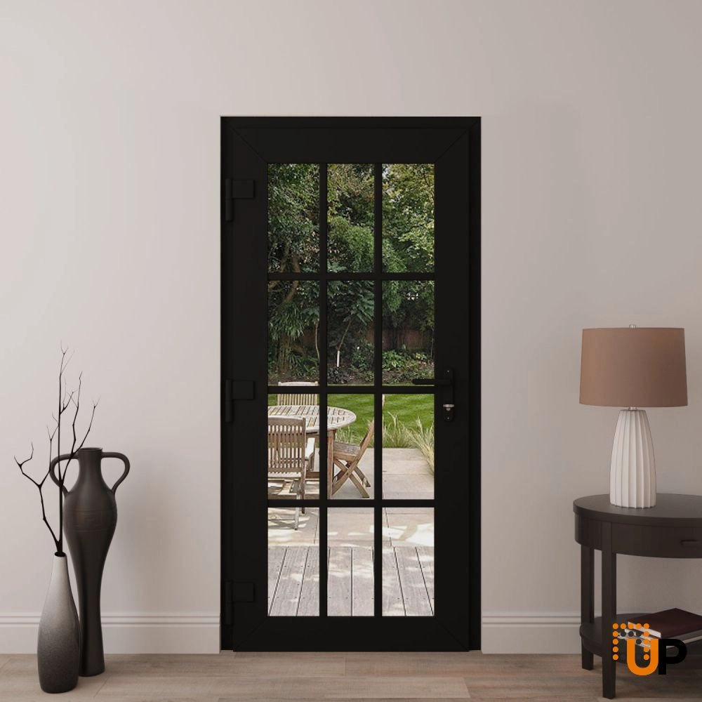 Single swing metal-plastic modern exterior door with clear glass | Manux 8355 Black Matte | 36 x 80 (36 x 80) photo#4