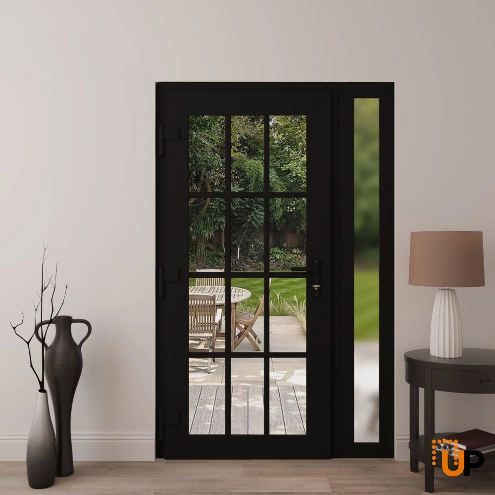 Single swing vinyl modern exterior door with clear glass | Manux 8355 Black Matte | 50 x 80 (36+14 x 80) photo#4