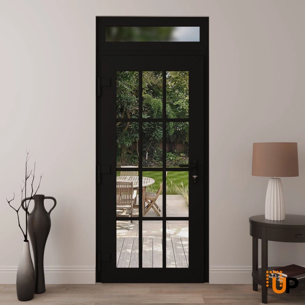 Single swing vinyl modern exterior door with clear glass | Manux 8355 Black Matte | 36 x 94 (36 x 80+14) photo#4
