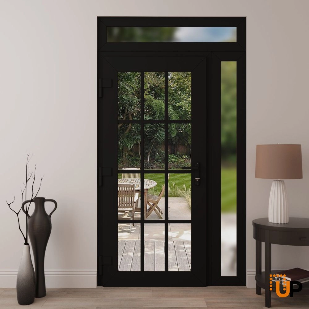 Single swing vinyl modern exterior door with clear glass | Manux 8355 Black Matte | 52 x 94 (36+16 x 80+14) photo#4
