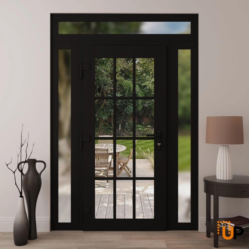 Single swing vinyl modern exterior door with clear glass | Manux 8355 Black Matte | 60 x 94 (12+36+12 x 80+14) photo#4