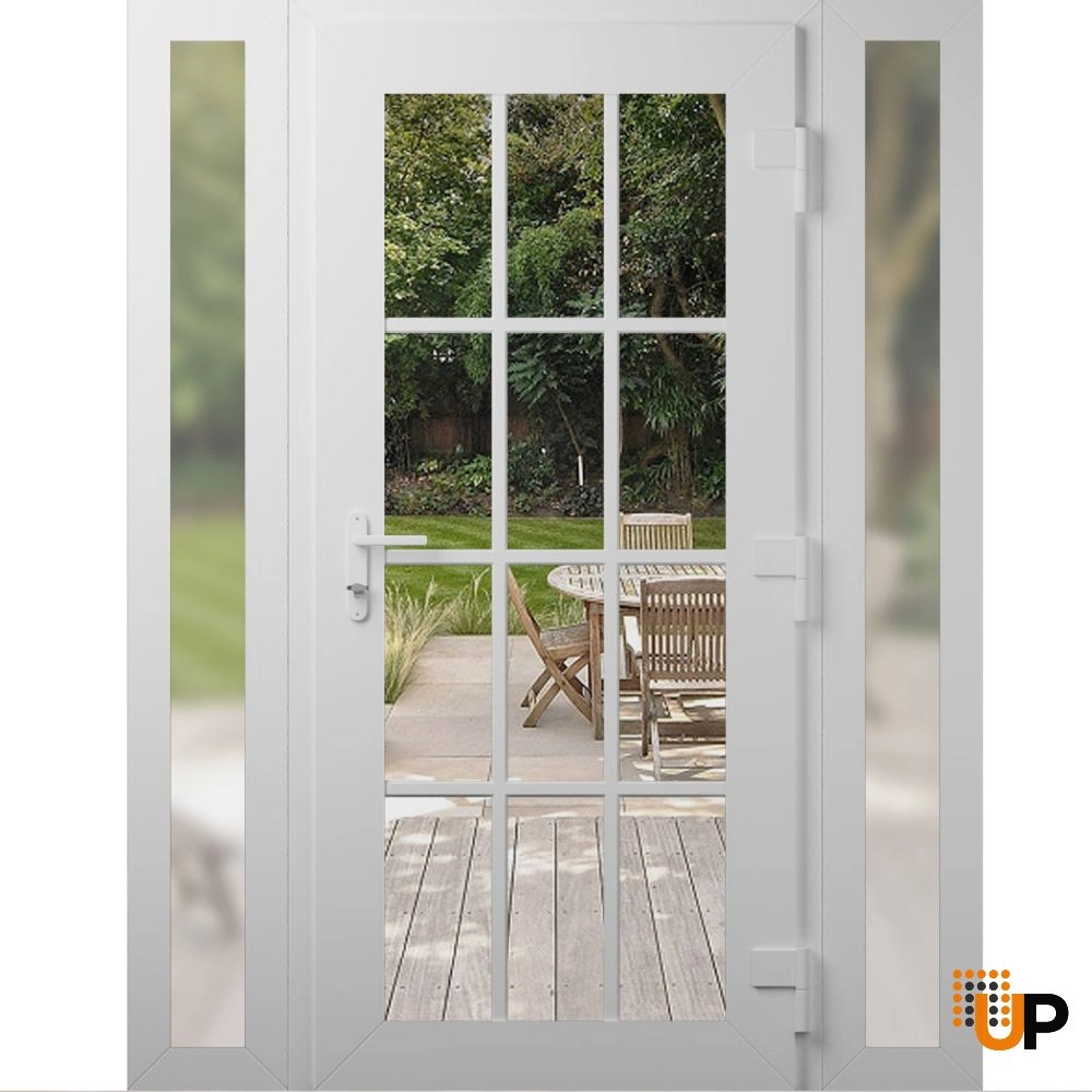 Single swing vinyl modern exterior door with clear glass | Manux 8355 White | 60 x 80 (12+36+12 x 80) photo#2