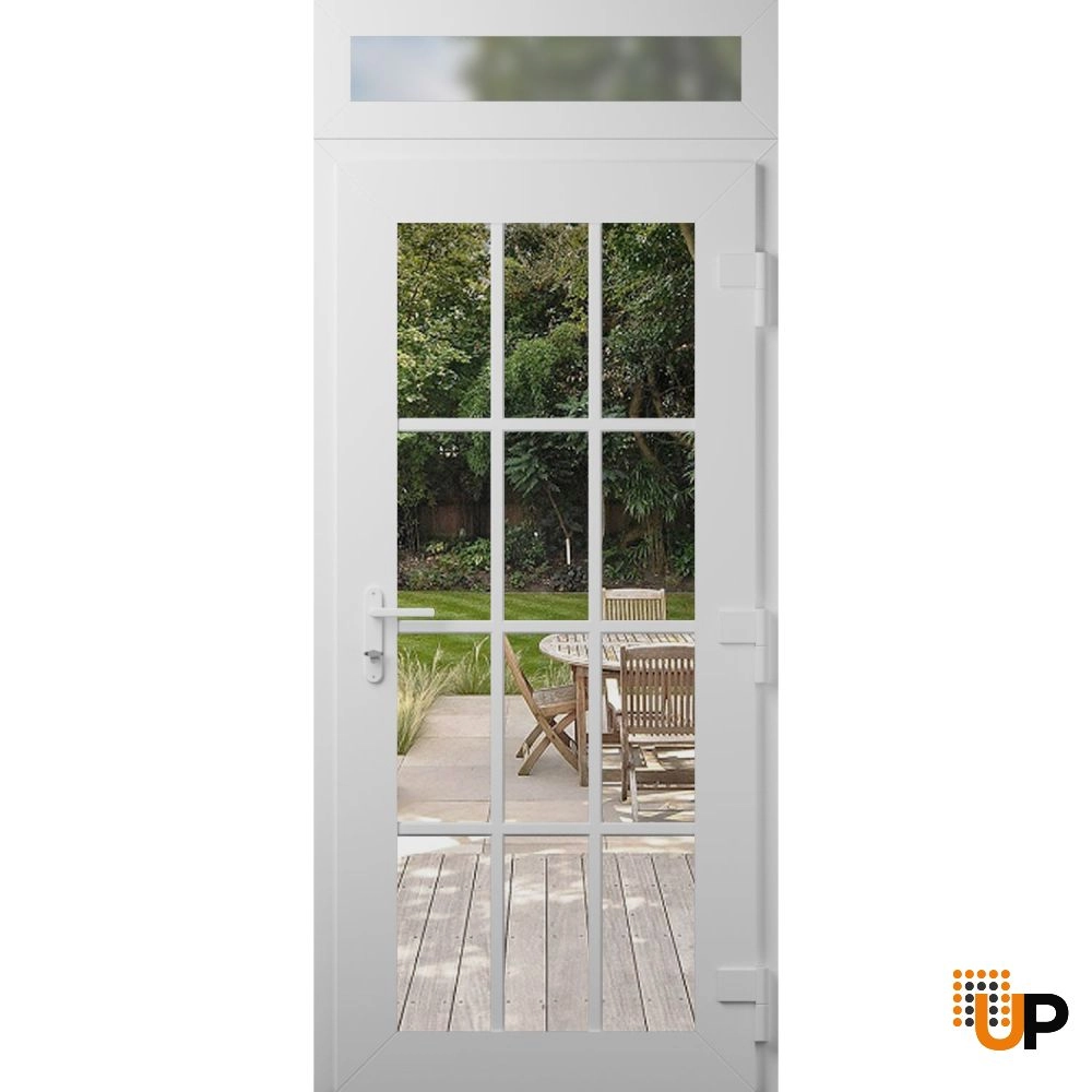 Single swing vinyl modern exterior door with clear glass | Manux 8355 White | 36 x 92 (36 x 80+12) photo#2