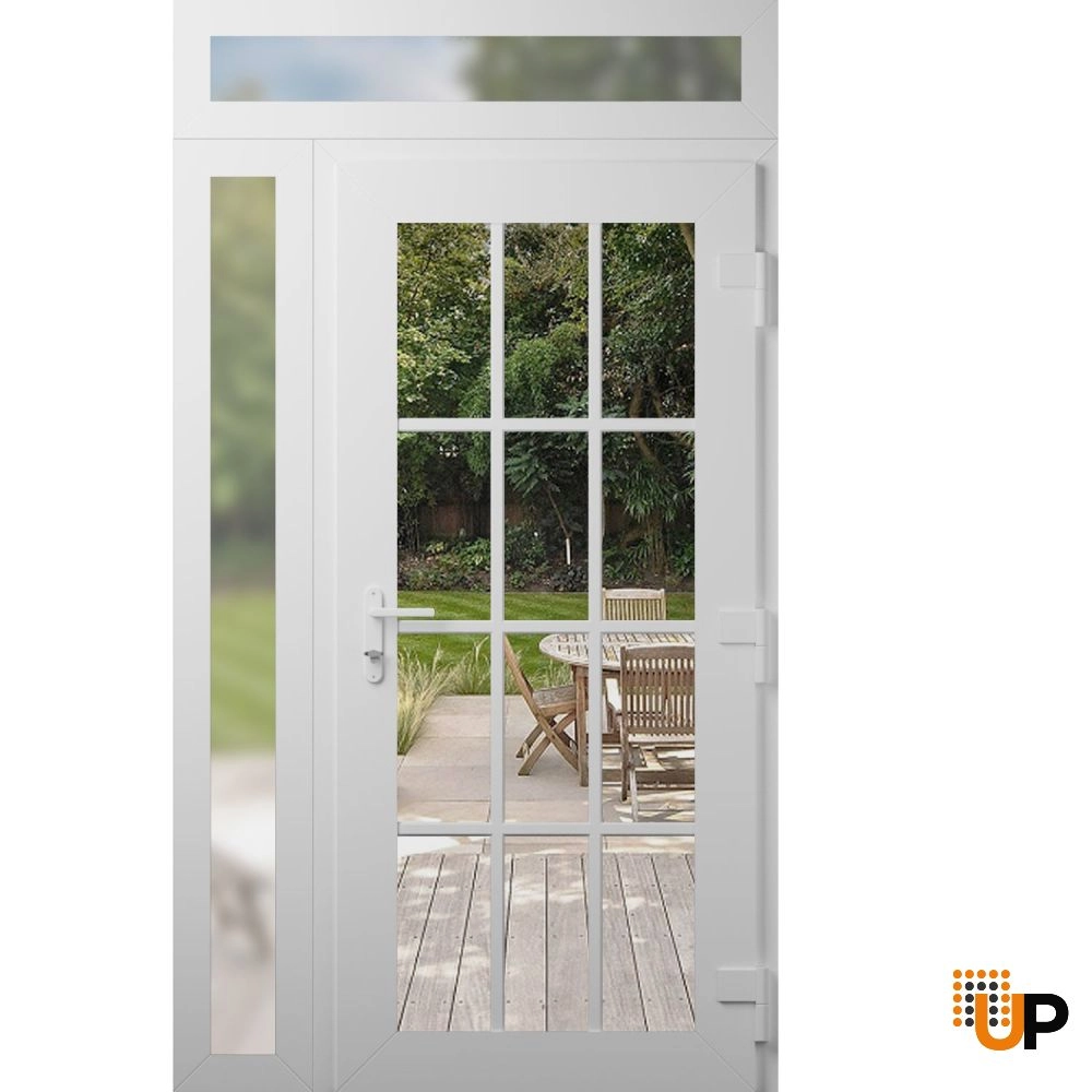 Single swing vinyl modern exterior door with clear glass | Manux 8355 White | 48 x 96 (36+12 x 80+16) photo#2