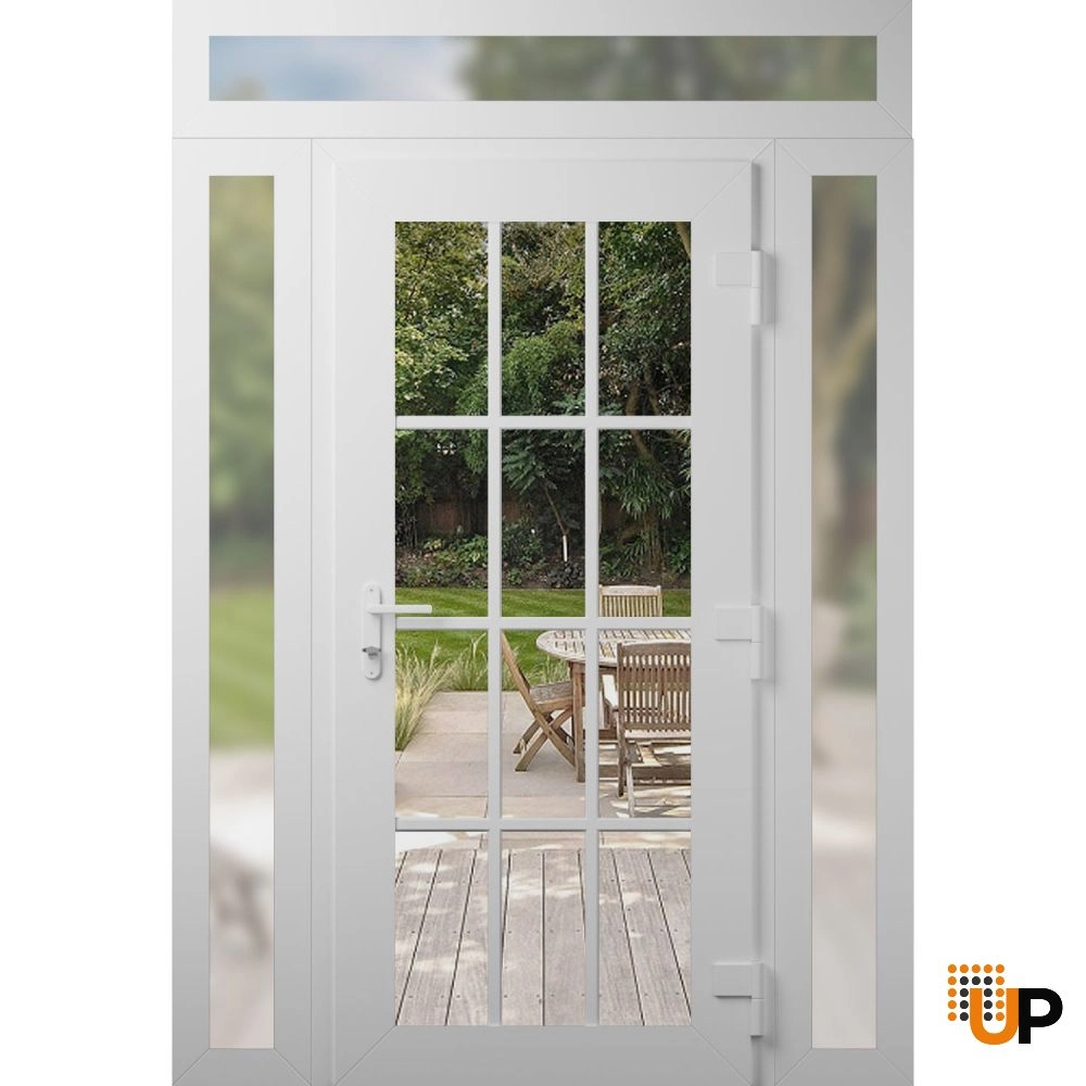 Single swing vinyl modern exterior door with clear glass | Manux 8355 White | 62 x 94 (14+36+14 x 80+14) photo#2