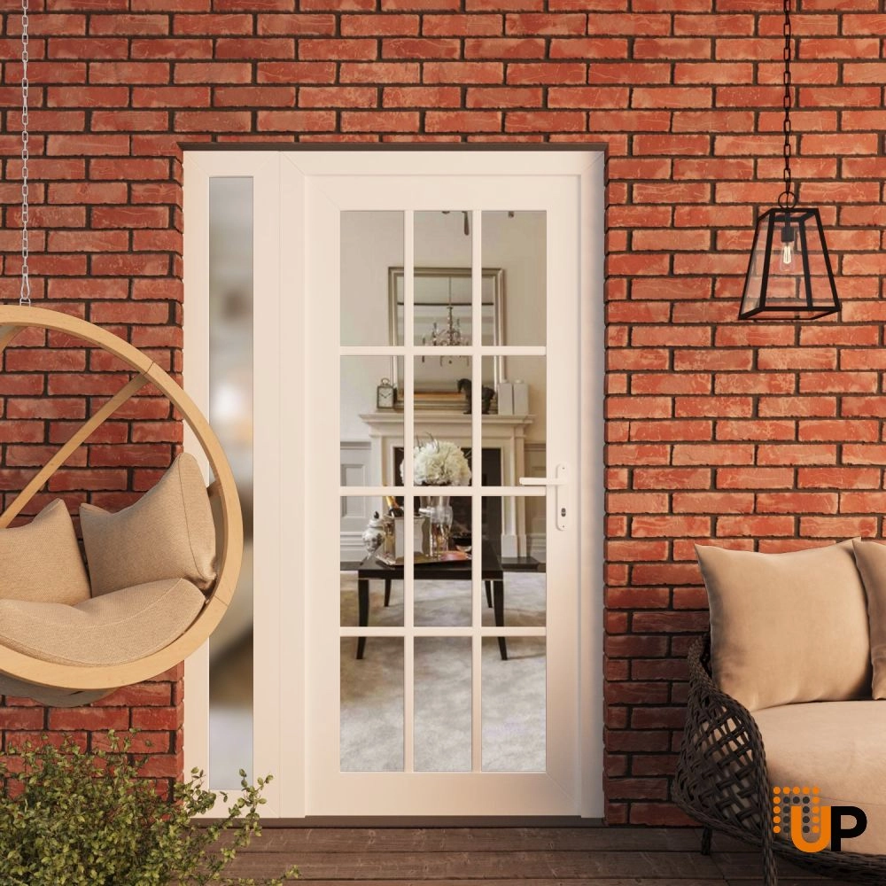 Single swing vinyl modern exterior door with clear glass | Manux 8355 White | 52 x 80 (36+16 x 80) photo#3