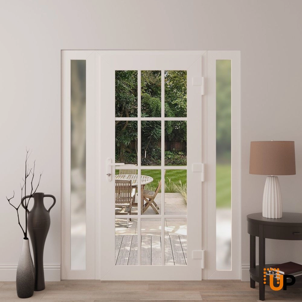 Single swing vinyl modern exterior door with clear glass | Manux 8355 White | 60 x 80 (12+36+12 x 80) photo#4