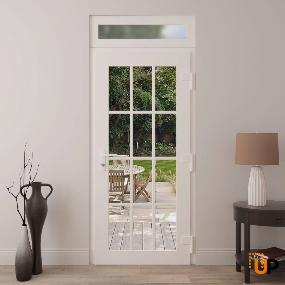 Single swing vinyl modern exterior door with clear glass | Manux 8355 White | 36 x 92 (36 x 80+12) photo#4