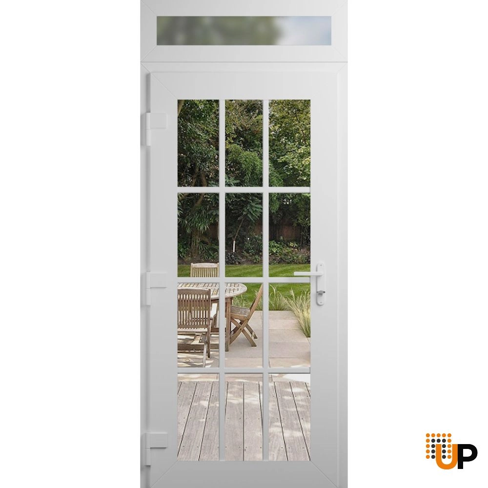 Single swing vinyl modern exterior door with clear glass | Manux 8355 White | 36 x 94 (36 x 80+14) photo#2