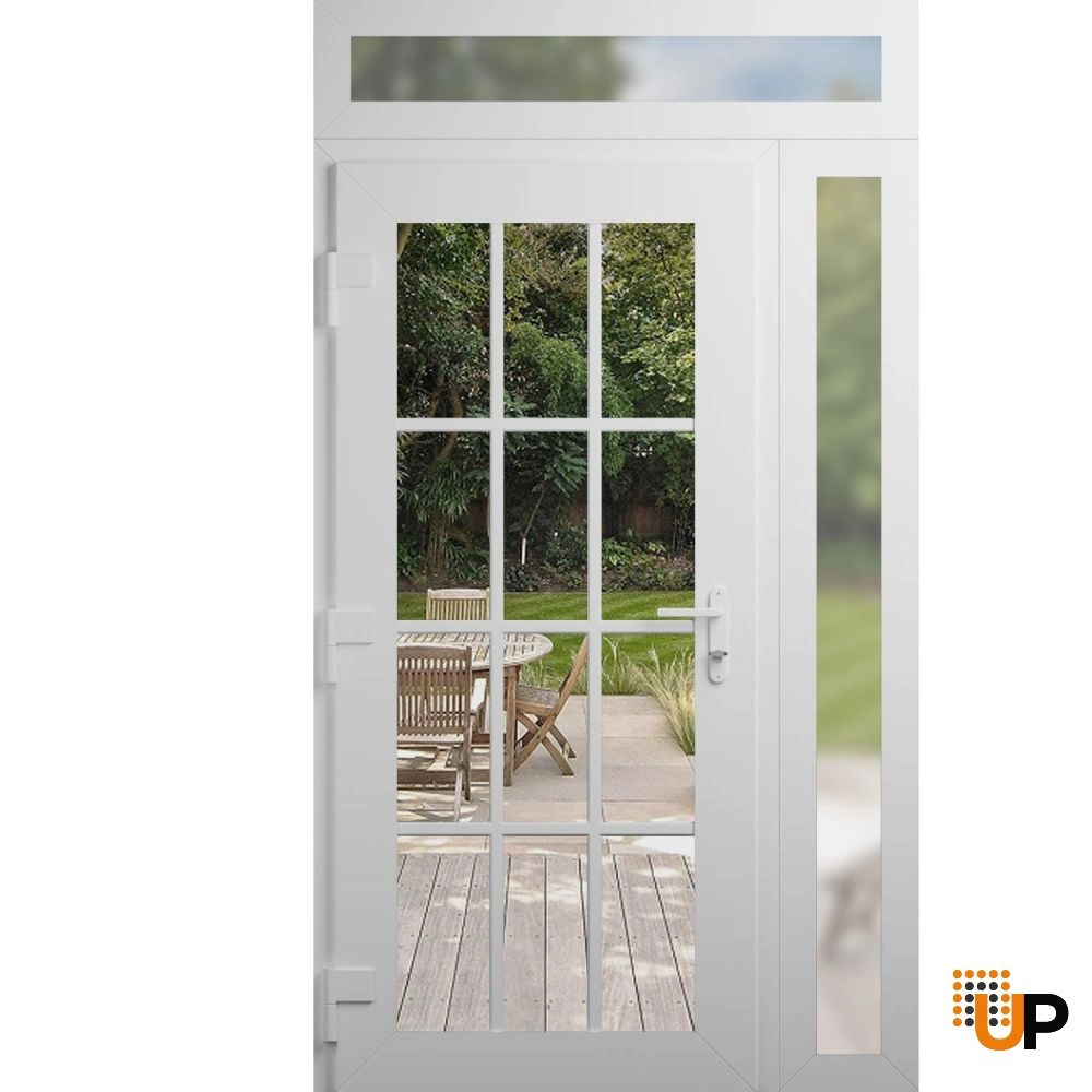 Single swing vinyl modern exterior door with clear glass | Manux 8355 White | 50 x 96 (36+14 x 80+16) photo#2