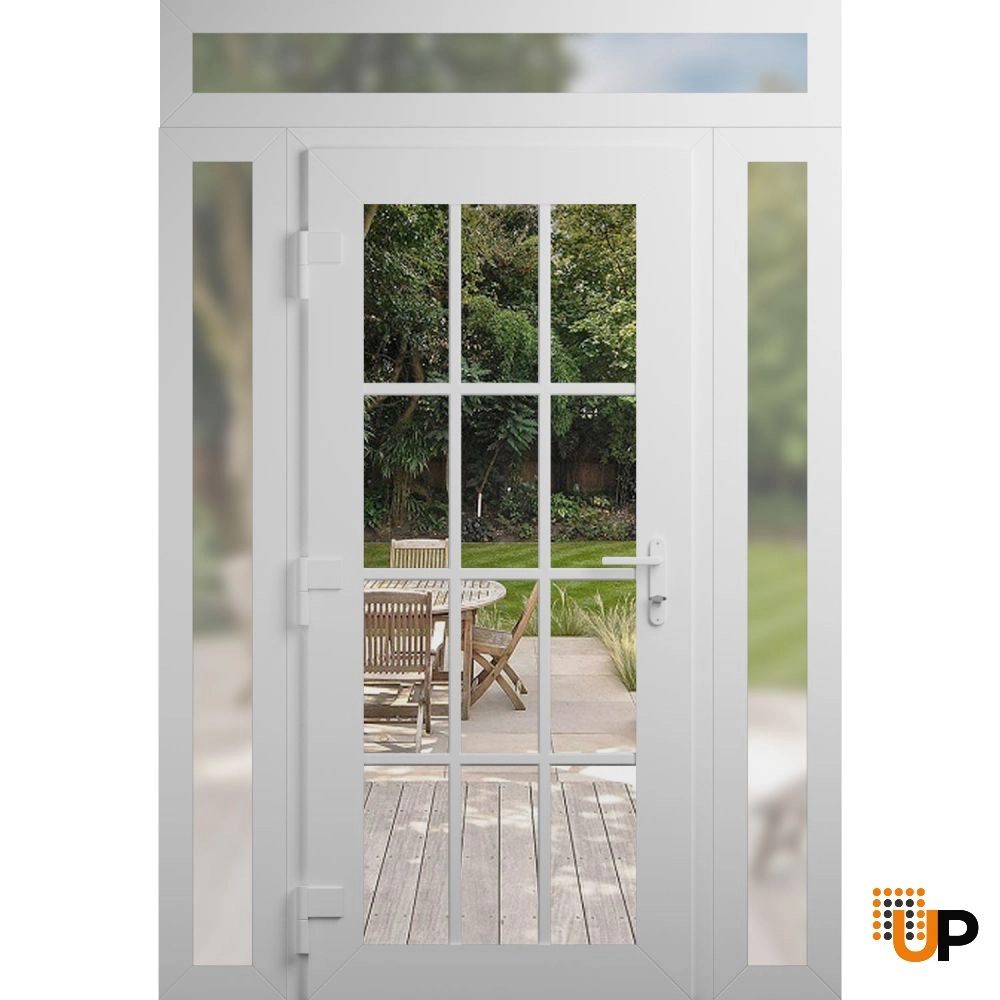 Single swing vinyl modern exterior door with clear glass | Manux 8355 White | 64 x 94 (16+36+16 x 80+14) photo#2