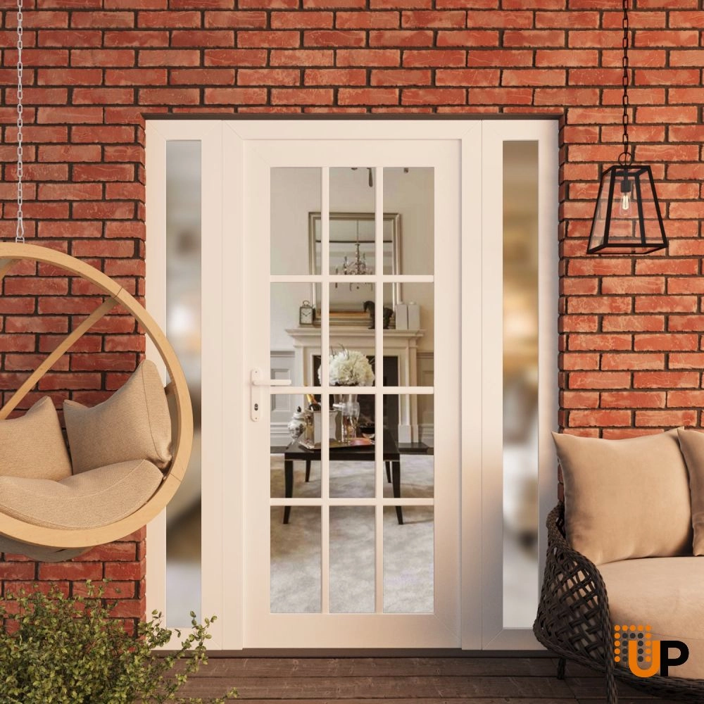 Single swing vinyl modern exterior door with clear glass | Manux 8355 White | 60 x 80 (12+36+12 x 80) photo#3